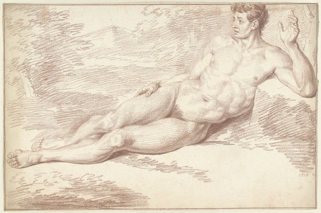 Männlicher Akt, auf der Seite liegend, nach rechts von Louis Fabritius Dubourg