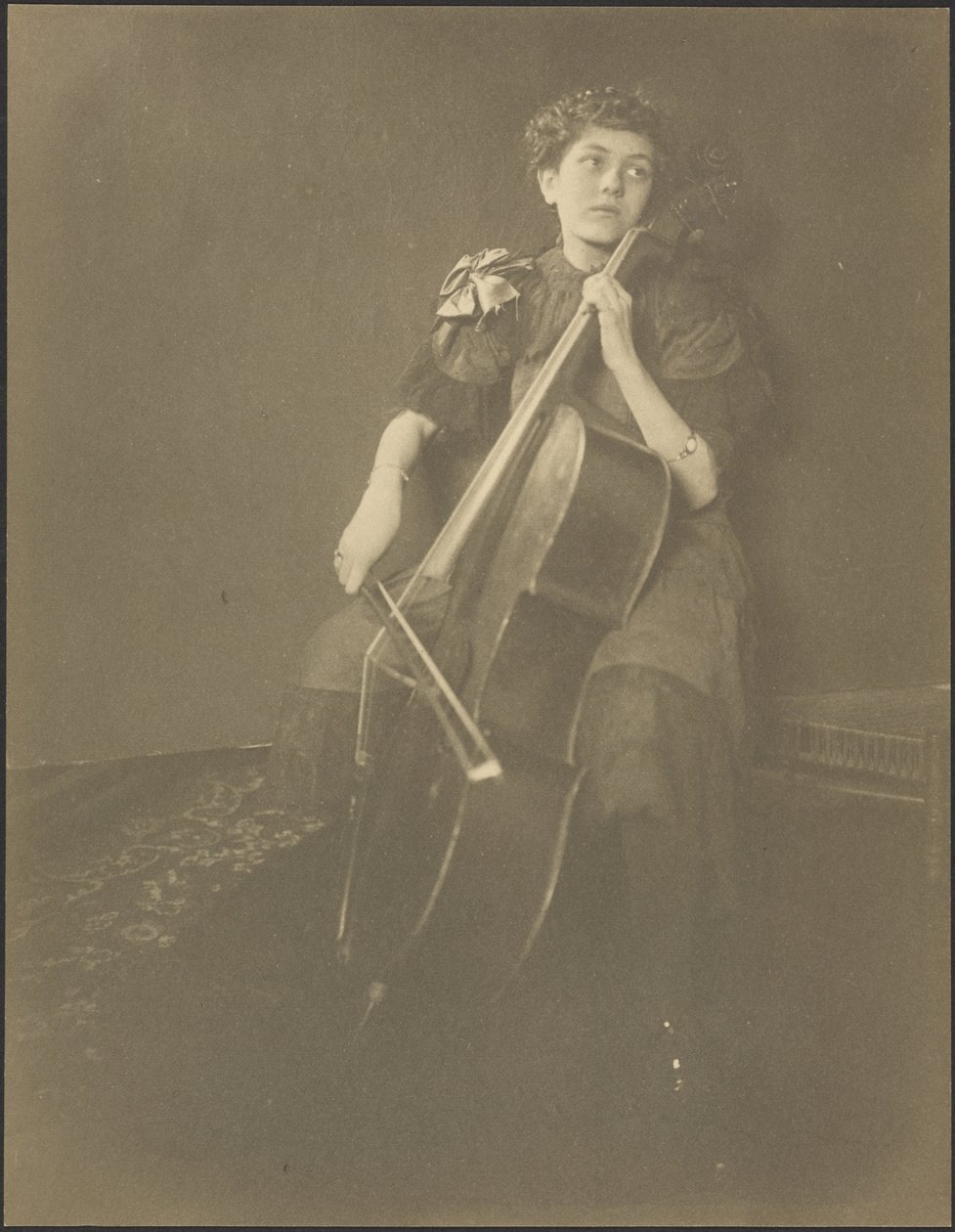 Porträt einer Frau, die Cello spielt von Louis Fleckenstein