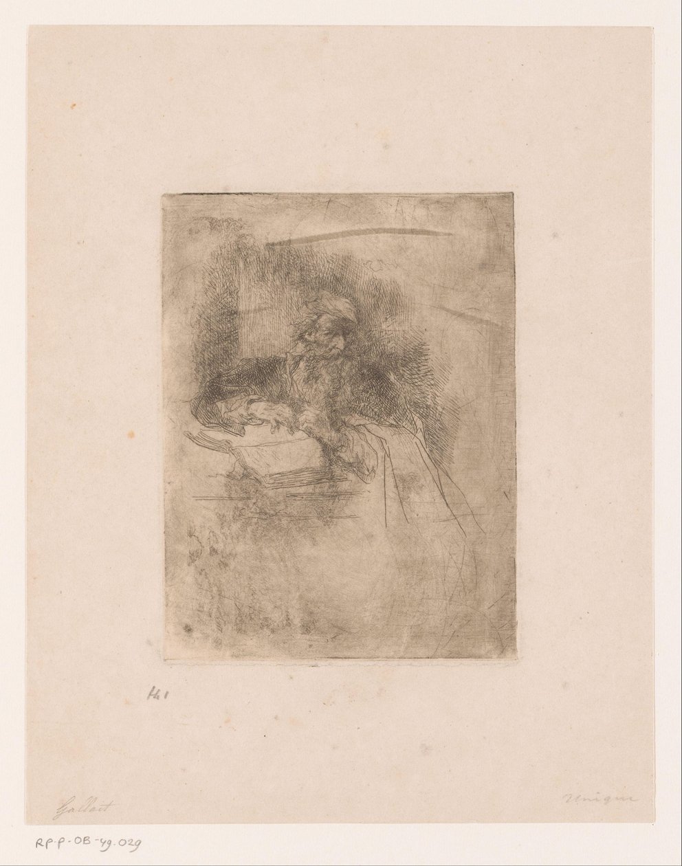 Alter Mann mit Bart, der sich auf ein aufgeschlagenes Buch stützt von Louis Gallait (attributed to)