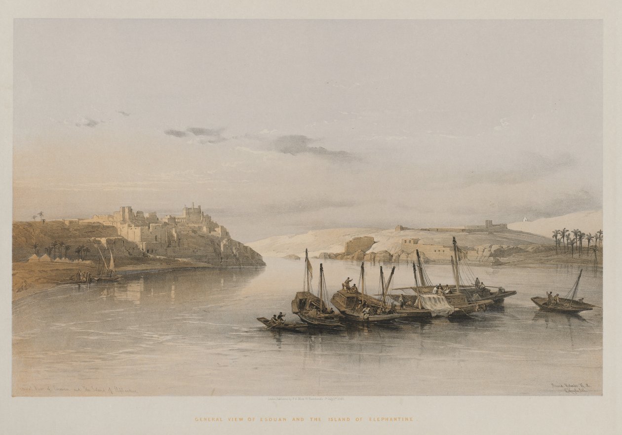 Ägypten und Nubien, Band II: Gesamtansicht von Esouan und der Insel Elephantine, 1848 von Louis Haghe
