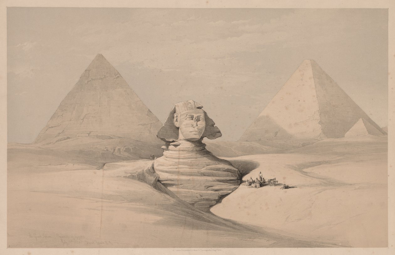Ägypten und Nubien: Band I - Nr. 18, Die Große Sphinx, Pyramiden von Gizeh, Vorderansicht von Louis Haghe