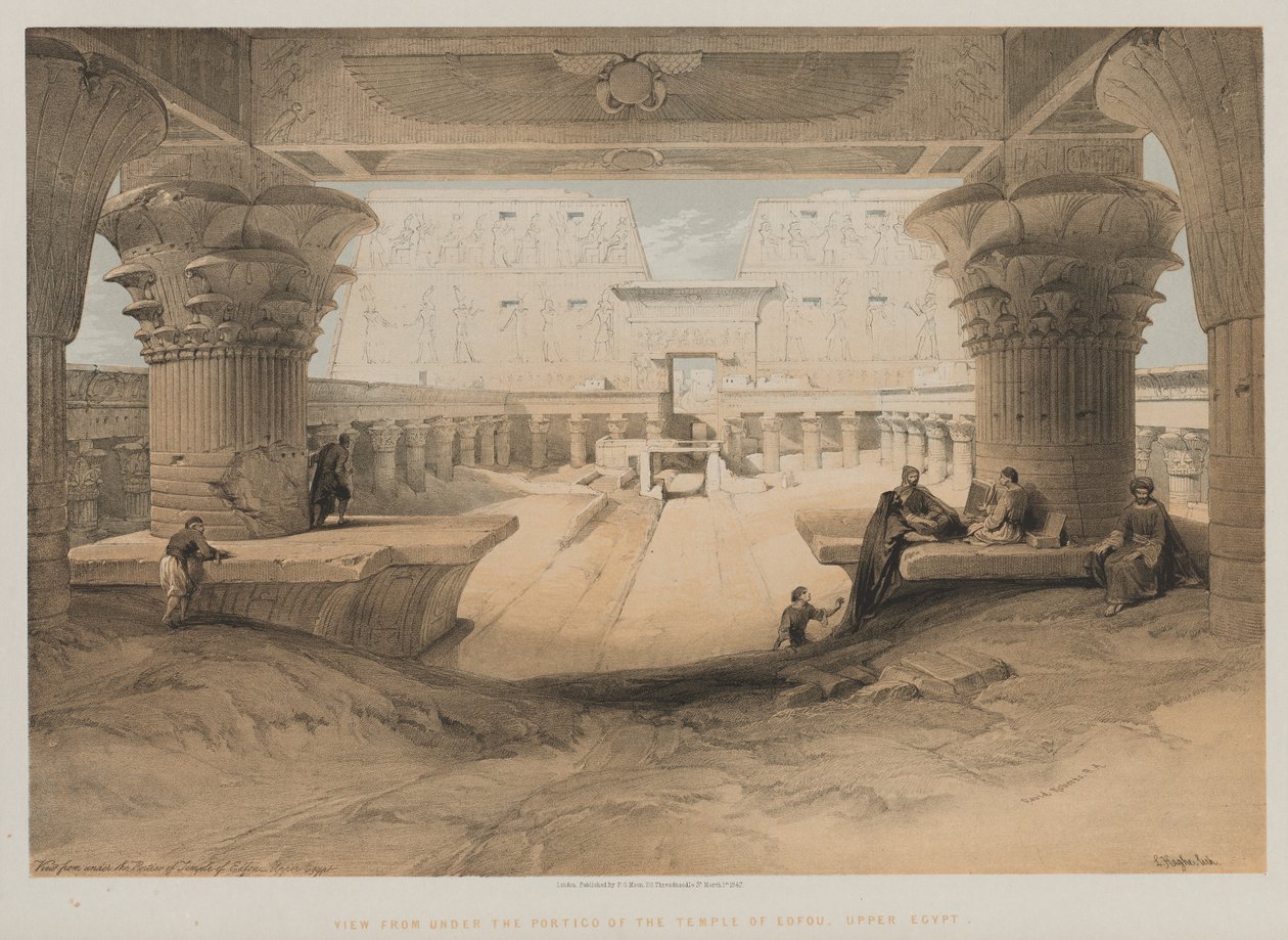 Ägypten und Nubien, Band I: Blick unter dem Portikus des Tempels von Edfou, Oberägypten von Louis Haghe