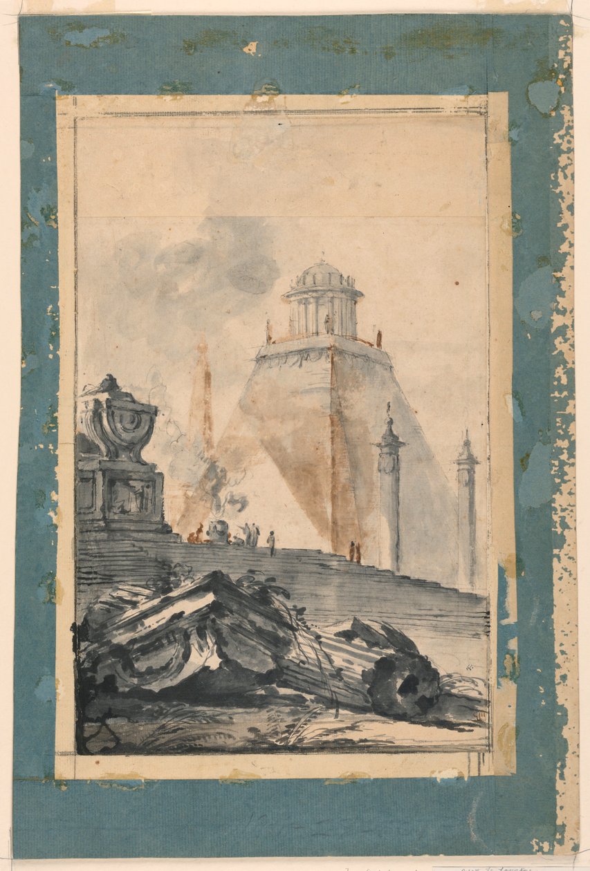 Architektonische Fantasie: Ein Rundtempel auf einer Abgeschnittenen Pyramide von Louis Joseph Le Lorrain