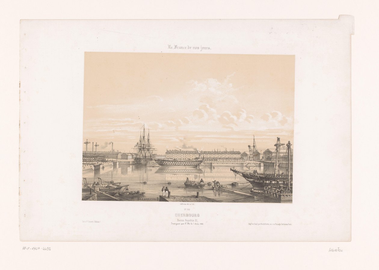 Blick auf das Bassin Napoléon III am Hafen von Cherbourg (Hedendaags Frankreich) von Louis Le Breton