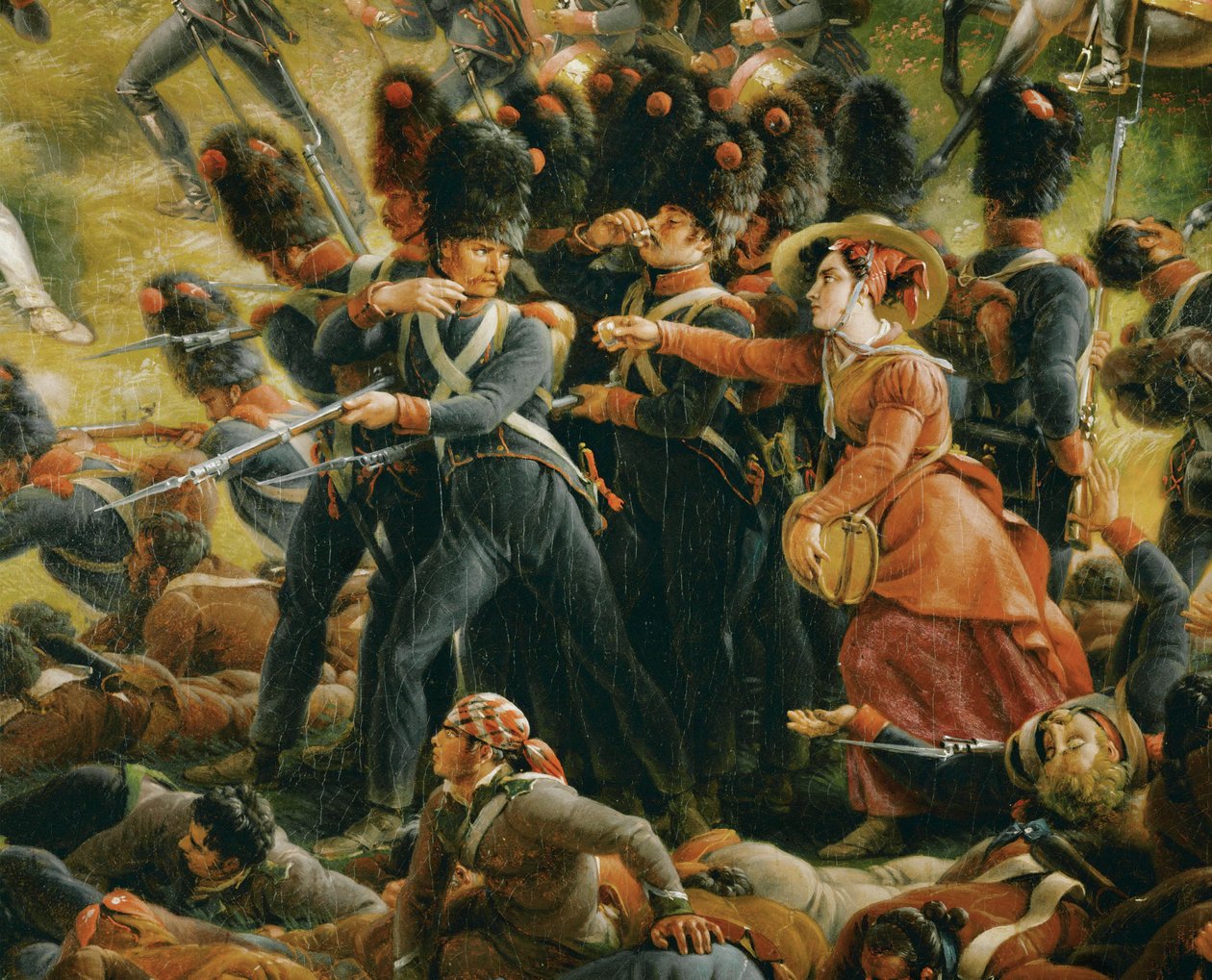 Ein Marketender schenkt Soldaten während der Schlacht von Chiclana Getränke aus von Louis Lejeune