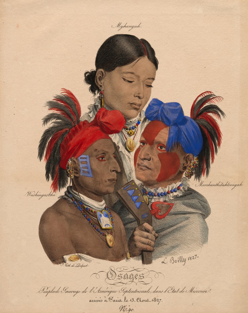 Osage-Indianer: Mohongo, Washingsabba (oder Black Bird) und Big Soldier von Louis Leopold Boilly