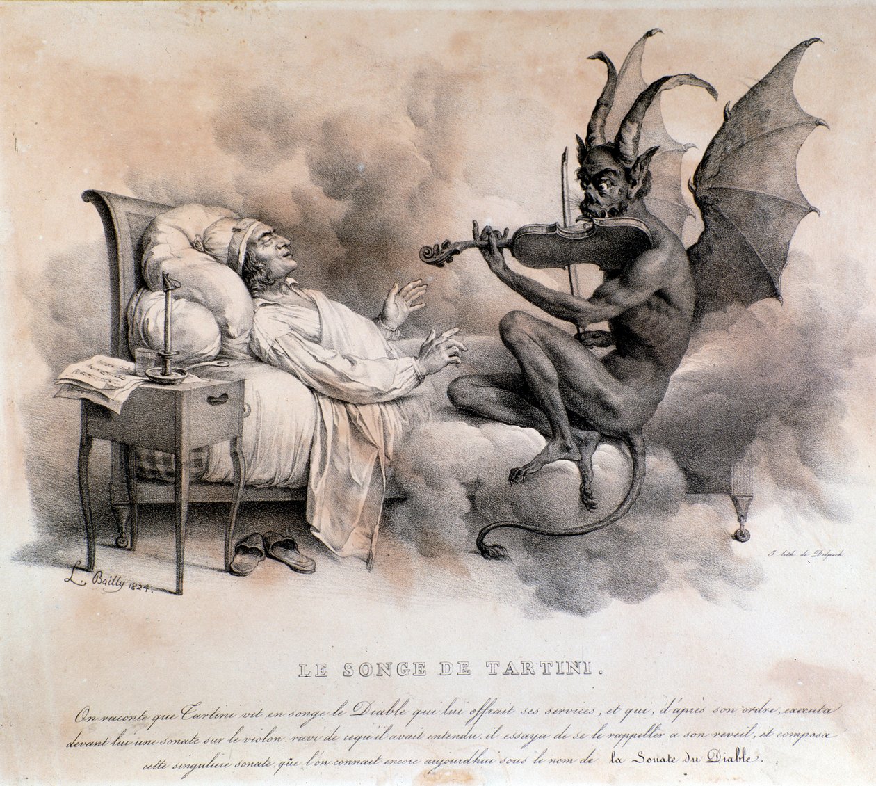 Der Traum des italienischen Komponisten Giuseppe Tartini, der einen Teufel Geige spielen sah, der zur Teufelstrillersonate wurde (Illustration) von Louis Leopold Boilly
