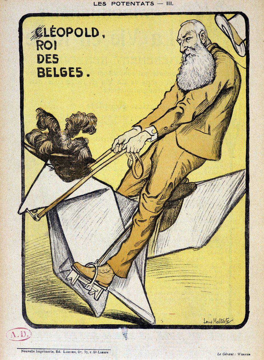 Karikaturporträt von Leopold, König der Belgier, auf einem Papierpferd von Louis Malteste