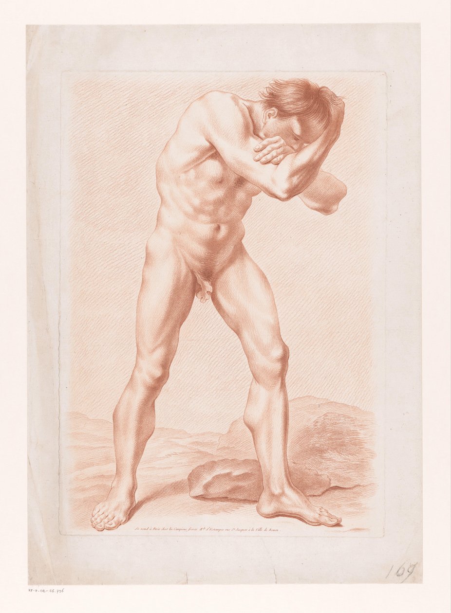 Stehender nackter Mann mit verschränkten Armen über dem Kopf von Louis Marin Bonnet (attributed to)
