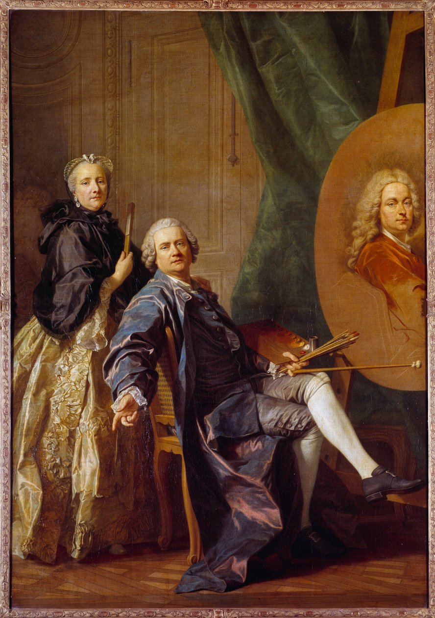 Louis Michel Van Loo (1707-1771), beraten von seiner Schwester Marie Anne, arbeitet am Porträt seines Vaters Jean Baptiste Van Loo (1684-1745) Gemälde von Louis Michel Van Loo (1707-1771) 1763 Sun. 2,4x1,6 m von Louis Michel van Loo