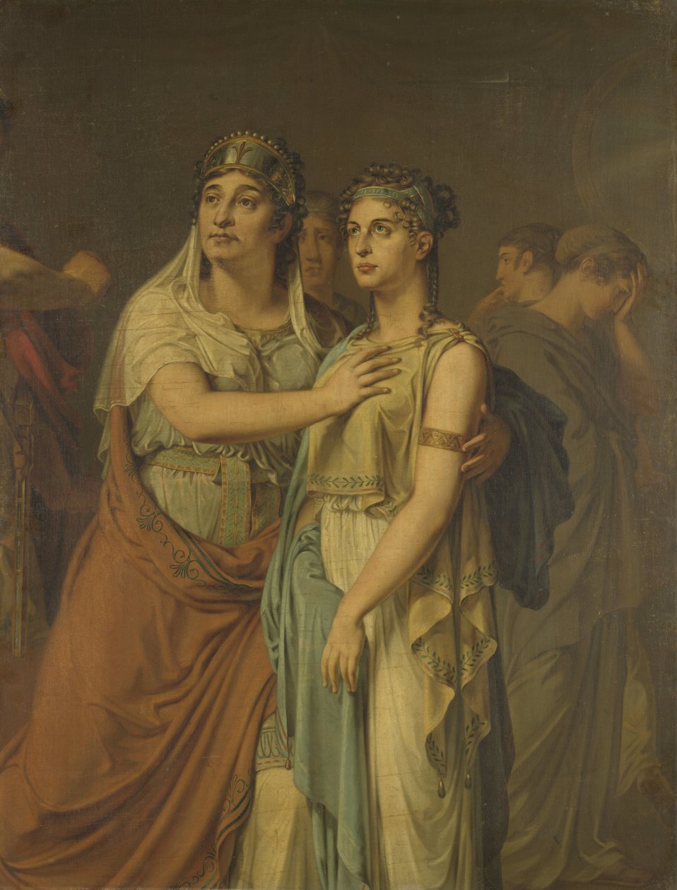 Die Schauspielerinnen Joanna Cornelia Ziesenis-Wattier (1762-1827) und Geertruida Jacoba Grevelink-Hilverdink (1786-1827) in Iphigenia (1674) von Jean Racine (1639-99) von Louis Moritz