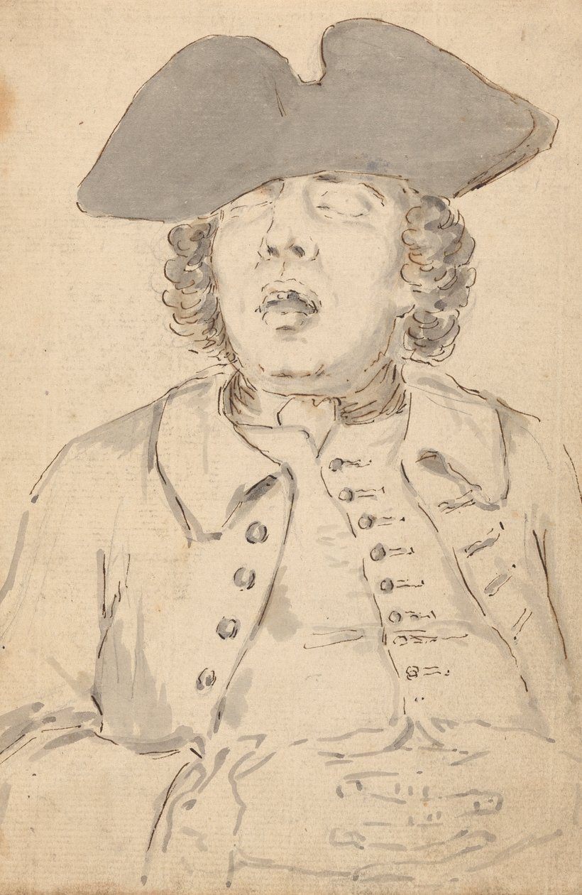 Schlafender Mann mit weit offenem Mund und gekreuzten Händen von Louis Philippe Boitard