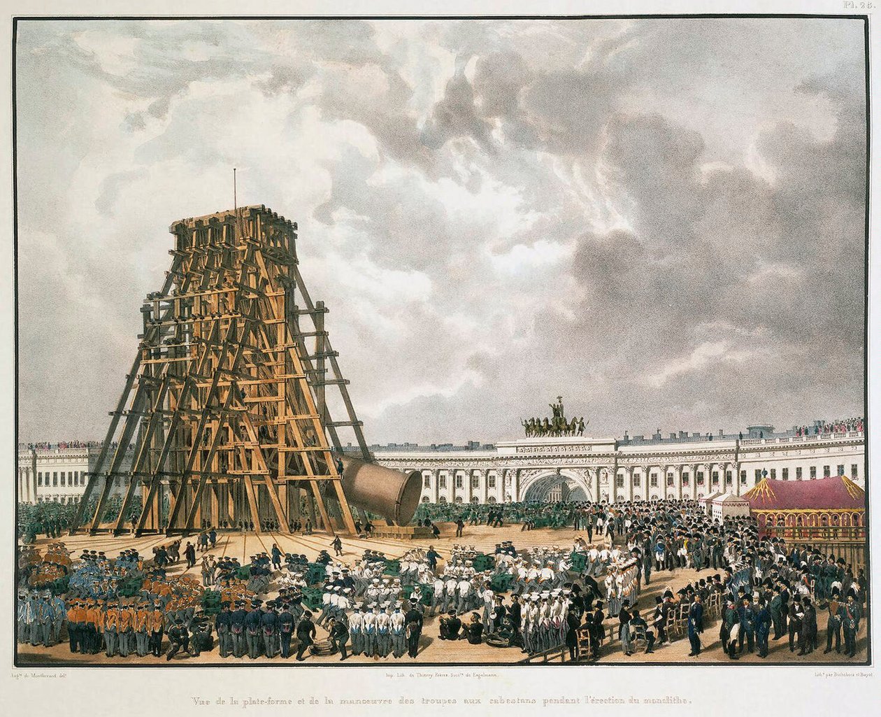 Aufrichtung der Alexandersäule in Sankt Petersburg, 1836 von Louis Pierre Alphonse Bichebois