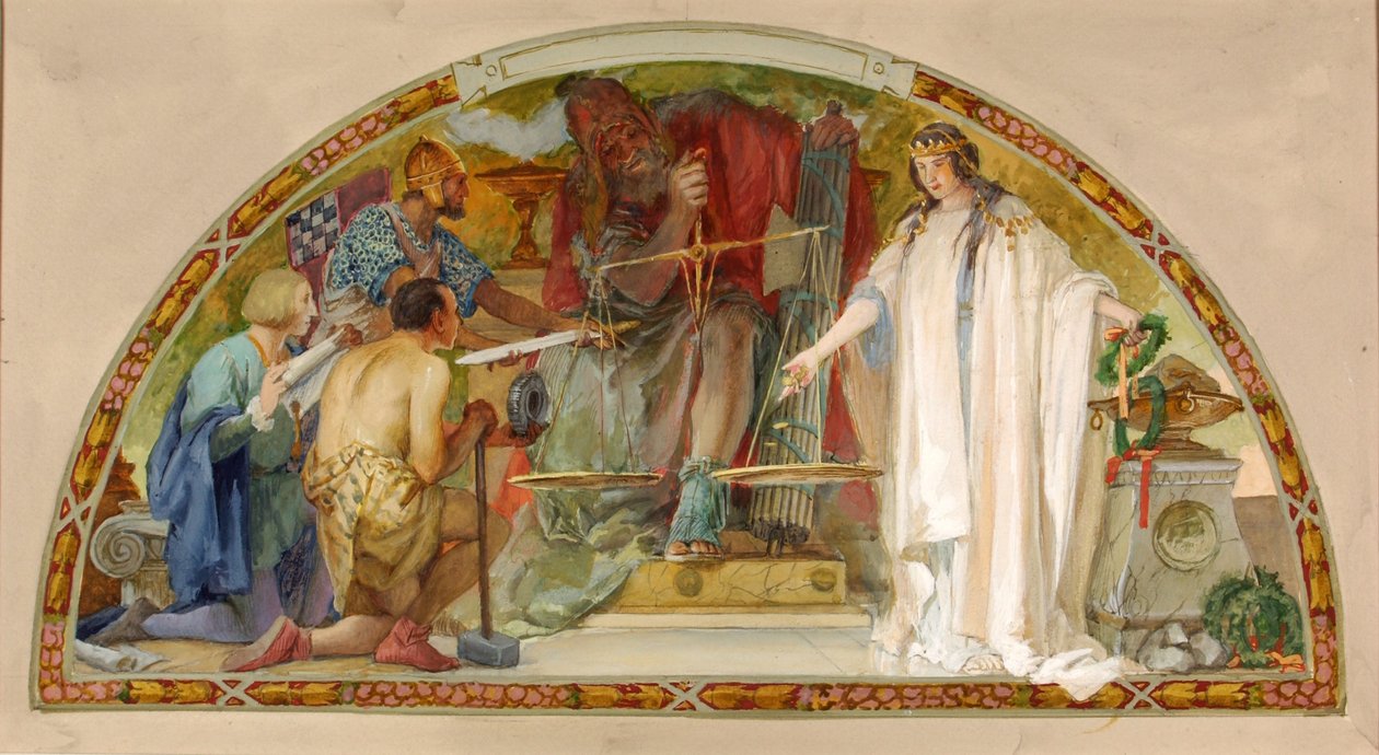 Der Staat als Schiedsrichter für Industrie, Bildung und Militär (Studie für Lunette, Altes Senatsgebäude) von Louis Schaettle