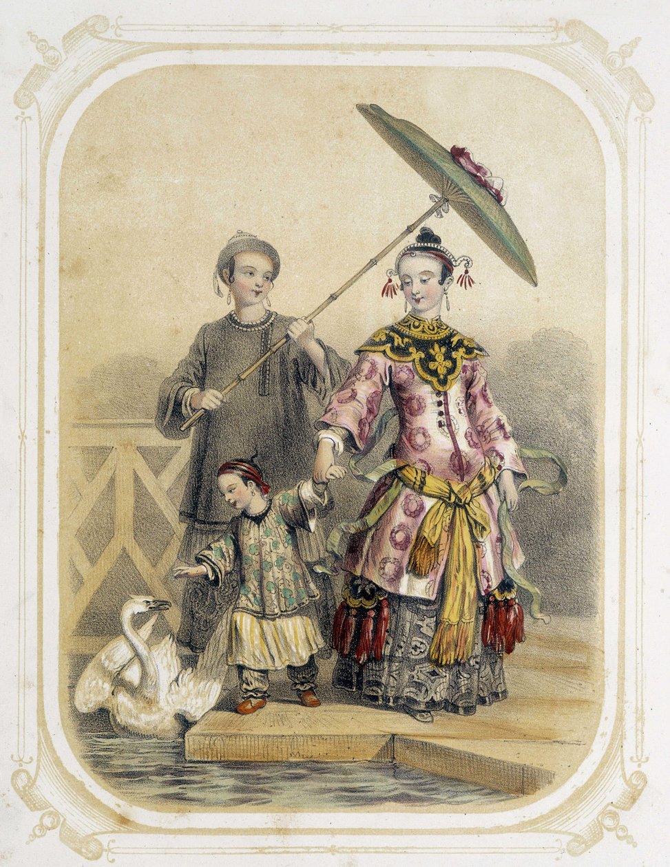 Familie spaziert in China - in „Album du jeune voyageur“, illustriert von Louis Lassalle von Louis Simon Lassalle