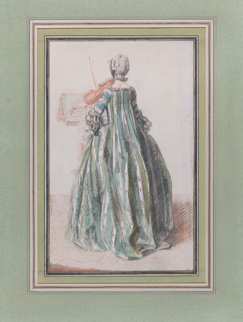Frau, die Geige spielt, von hinten gesehen, ca. 1758-59 von Louis de Carmontelle