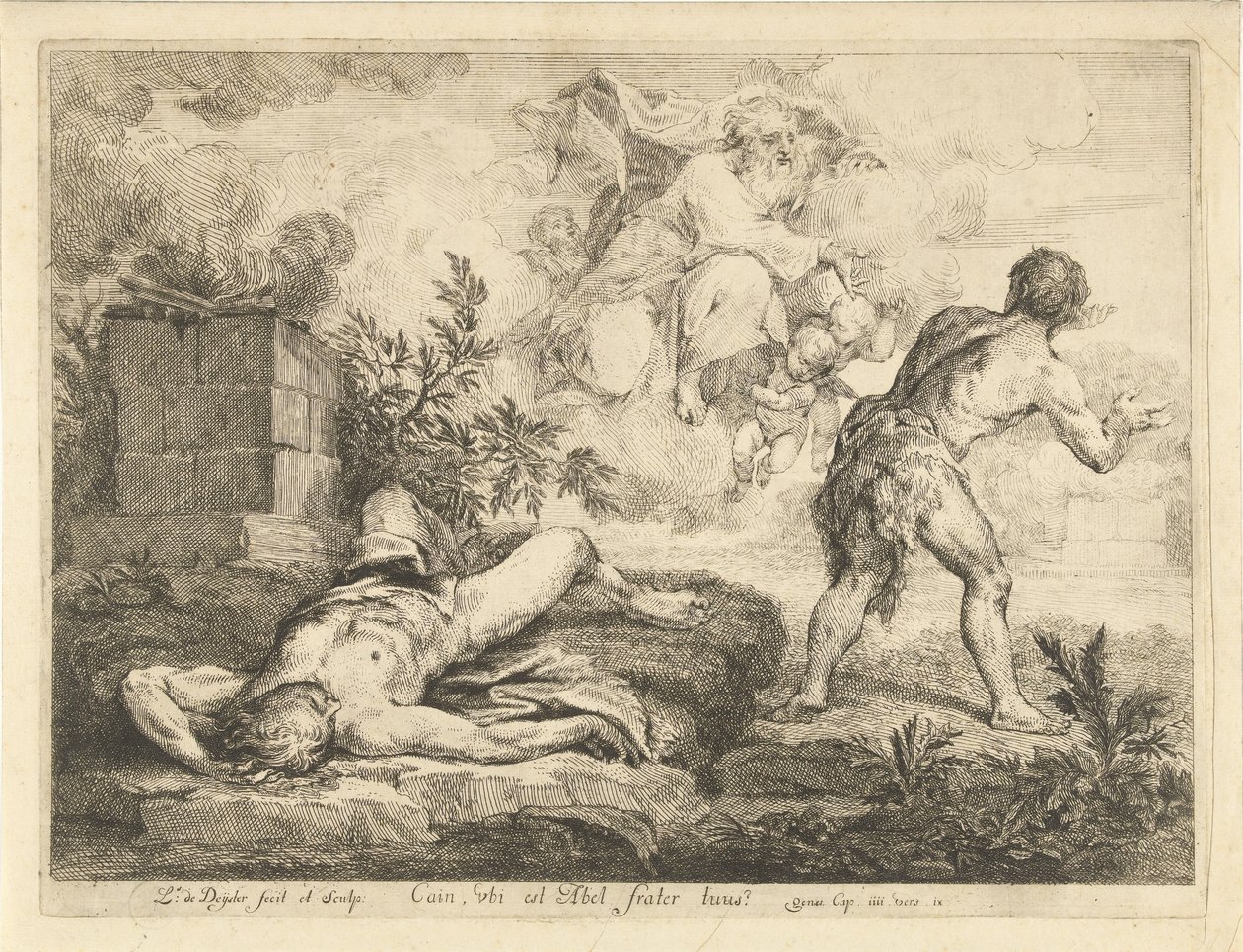 Gott ruft Kain zur Rechenschaft, nachdem er Abel getötet hat von Louis de Deyster