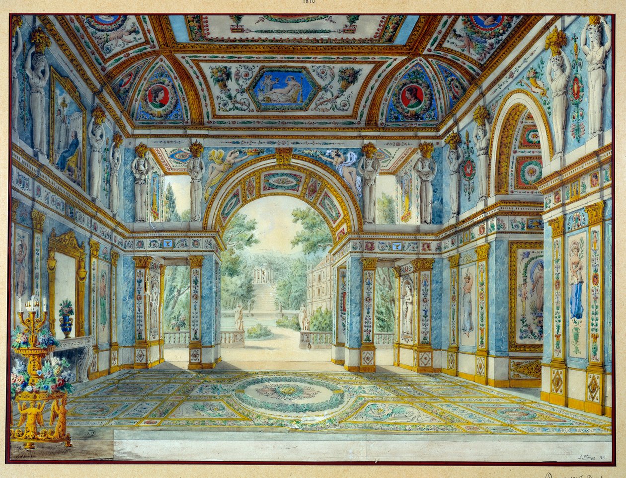 Portikus eines Palastes, der sich zu einem Park öffnet von Louis de Saint Ange Desmaisons