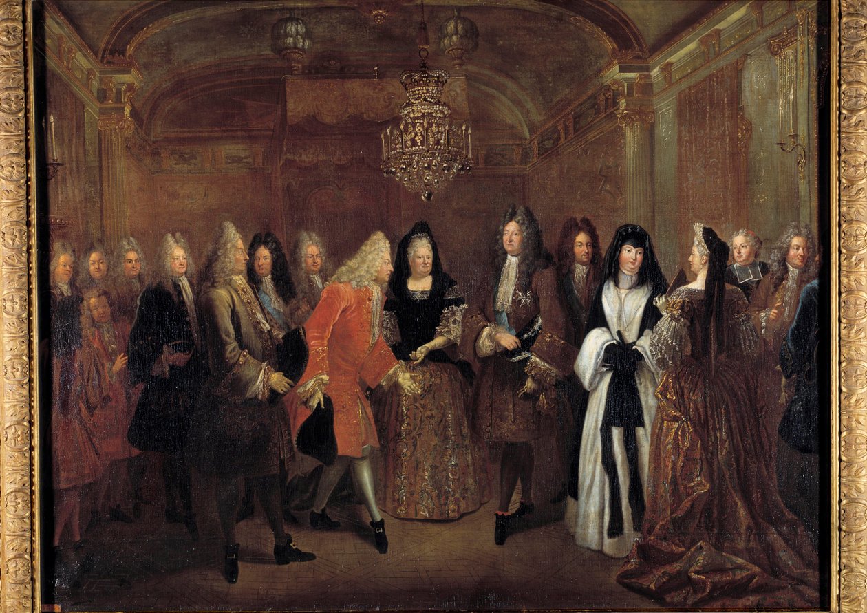 König Ludwig XIV. (1638-1715) empfängt Prinz Friedrich August von Sachsen von Elisabeth Charlotte d