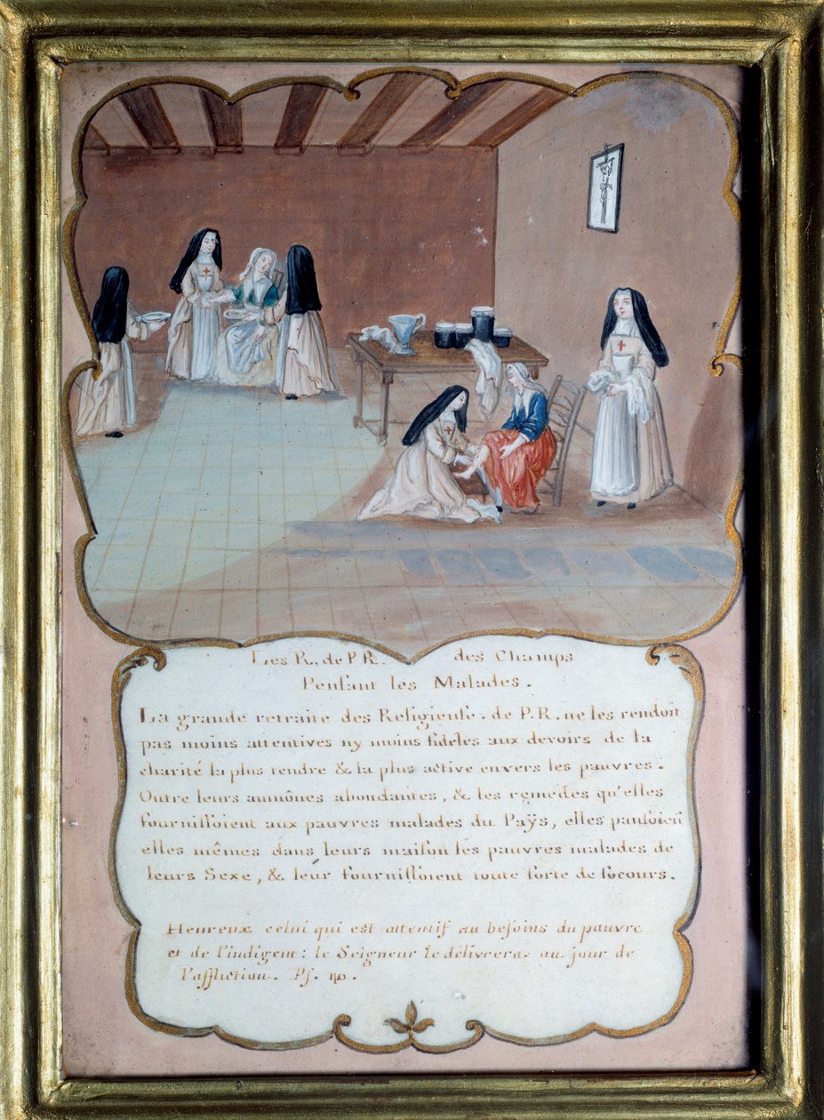 Jansenismus: Nonnen der Abtei Port-Royal-des-Champs pflegen die Kranken. Anonyme Gouache nach Louise Madeleine Cochin (1686-1767) Anfang des 18. Jahrhunderts. Port Royal, Musée Des Granges von Louise Madelaine (after) Cochin