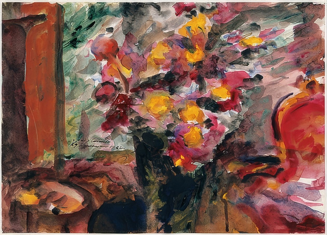 Blumenvase auf einem Tisch von Lovis Corinth