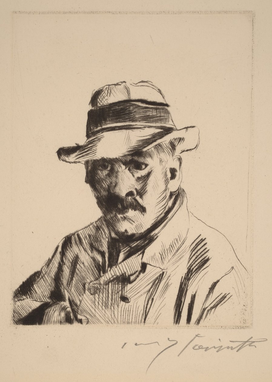 Selbstbildnis im Strohhut, als Brustbild von Lovis Corinth