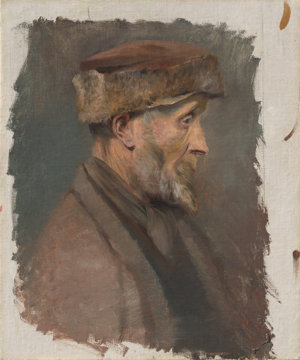 Studie eines armen alten Mannes mit Pelzmütze von Laszlo Mednyanszky