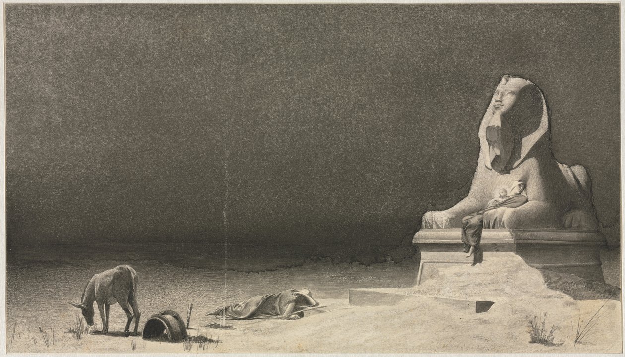 Die Rast auf der Flucht nach Ägypten recto, Skizze einer Sphinx verso, ca. 1879-80 von Luc Olivier Merson