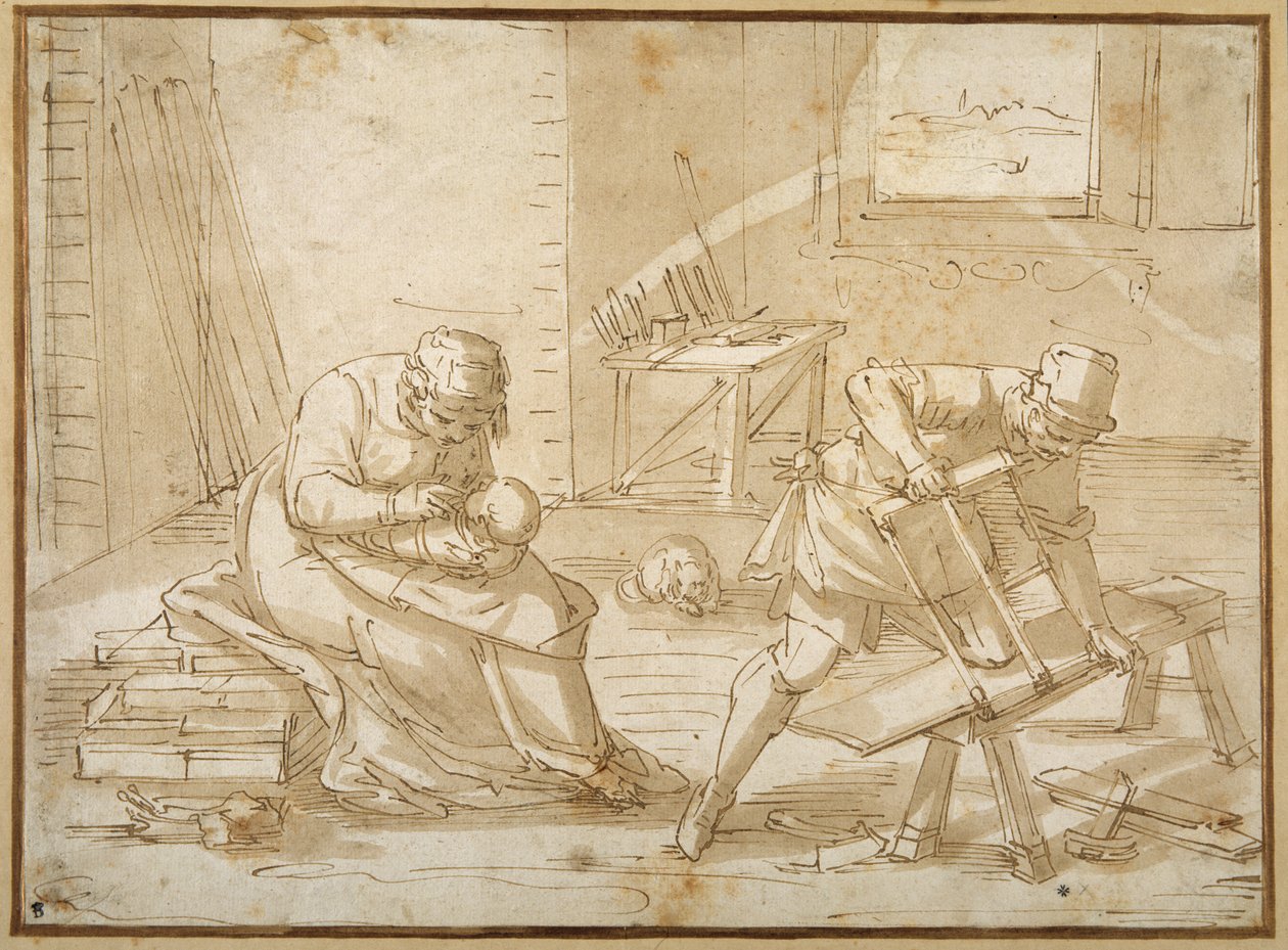 Studie für die Heilige Familie in der Werkstatt des Zimmermanns von Luca Cambiaso