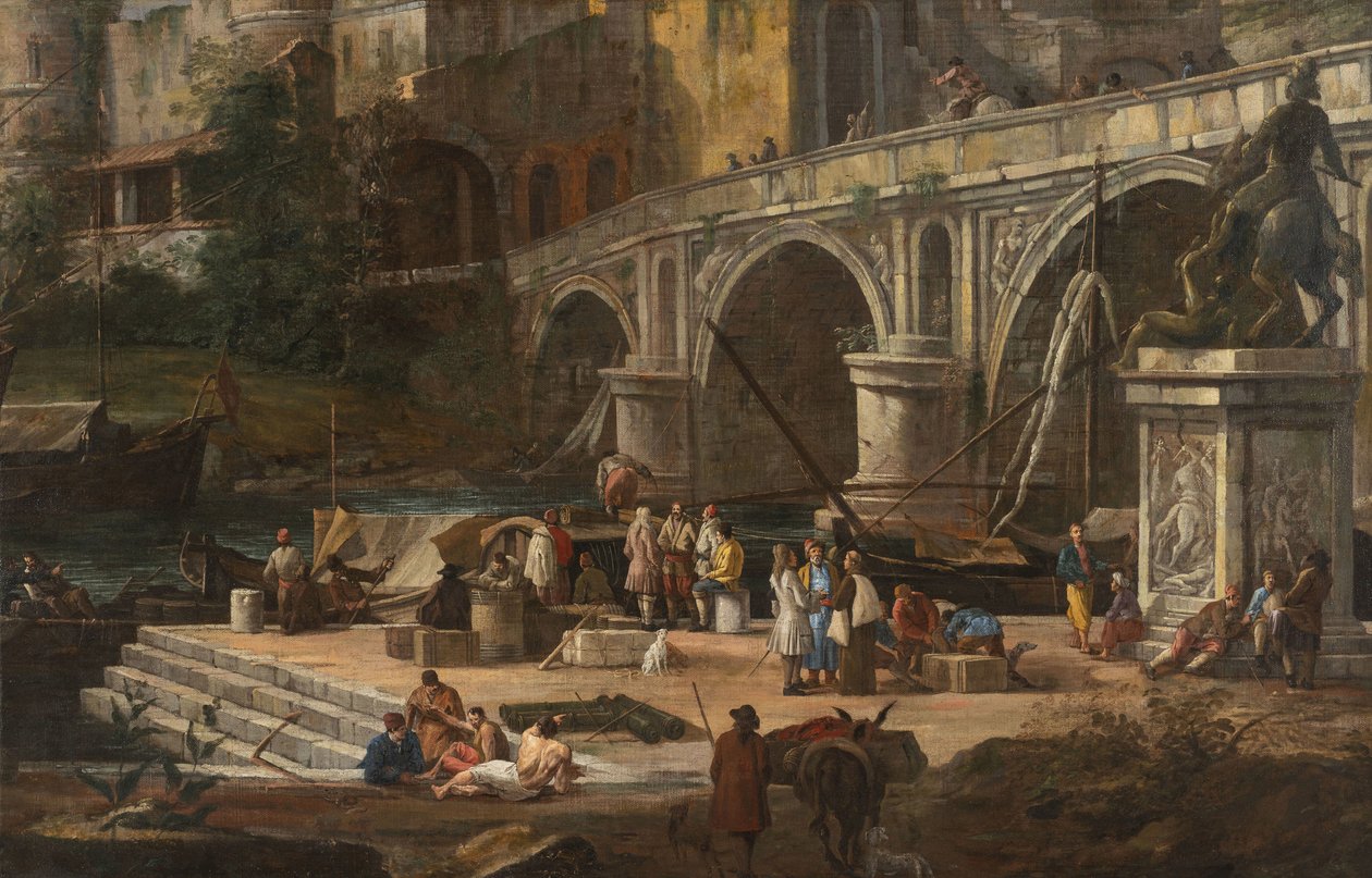 Ansicht eines Flusshafens, zwischen 1690 und 1699 von Luca Carlevaris