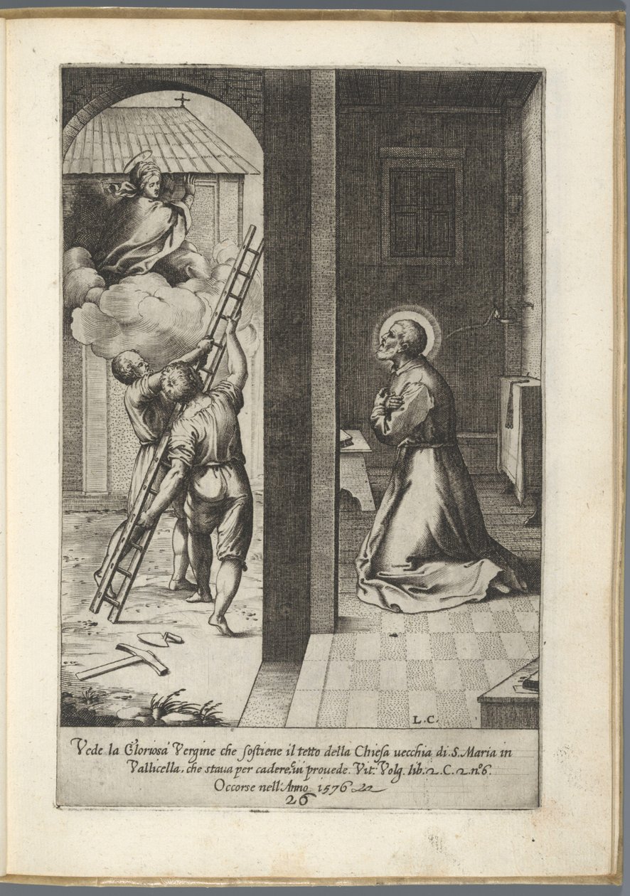 Filippo Neri sieht Maria das Dach der Santa Maria in Vallicella tragen von Luca Ciamberlano