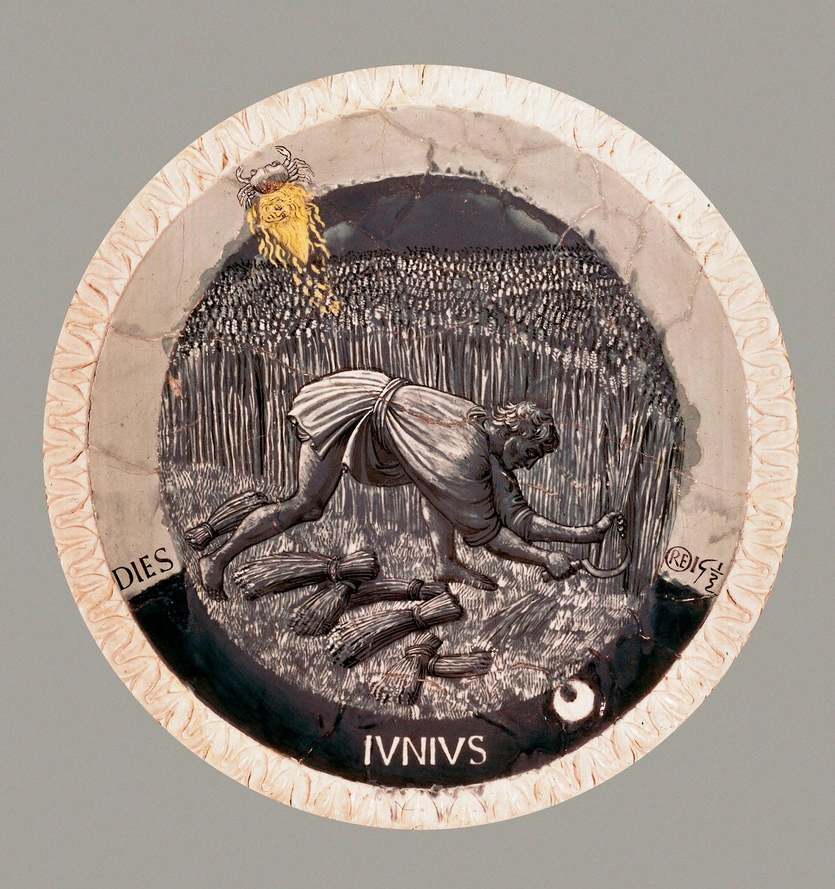 Juni: ein Bauer erntet den Weizen. Terrakotta von Luca della Robbia von Luca Della Robbia