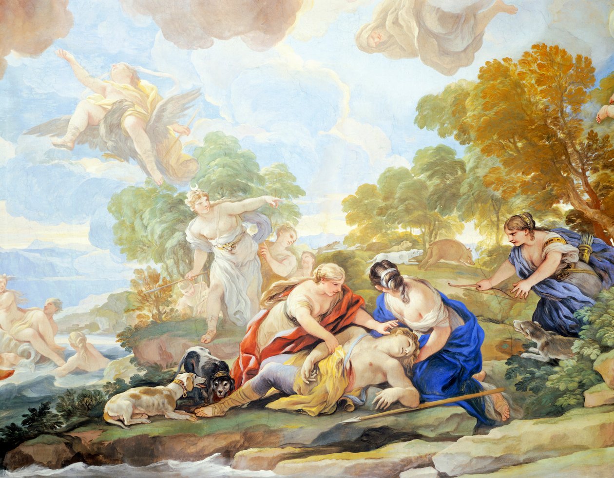 Tod des Adonis, Detail des Freskenzyklus im Spiegelsaal, Palazzo Medici Riccardi, Florenz von Luca Giordano