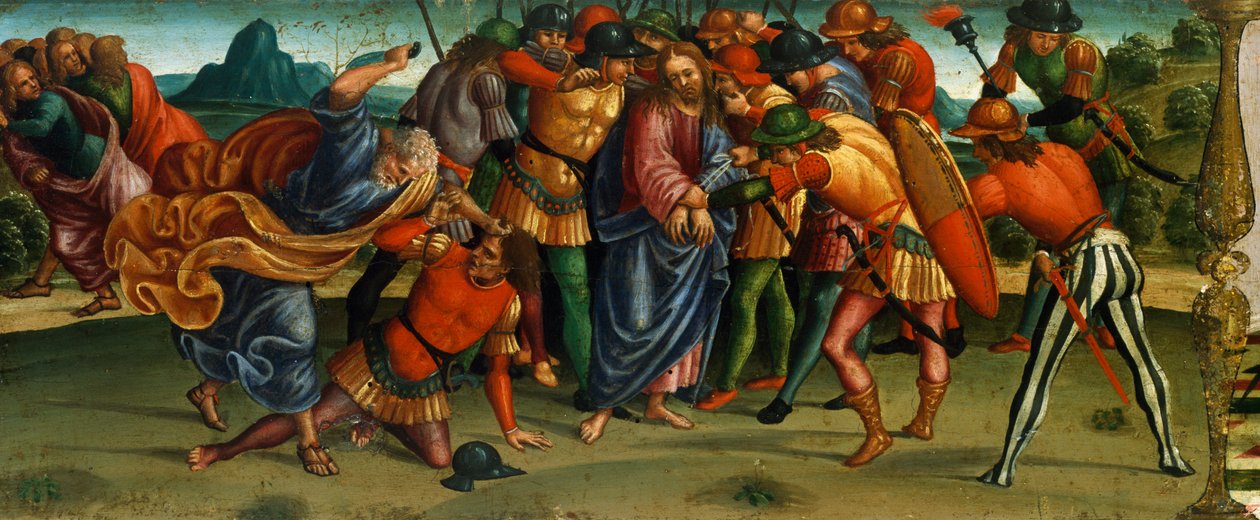 Gefangennahme Christi, Detail vom Predella der Beweinung Christi von Luca Signorelli von Luca Signorelli