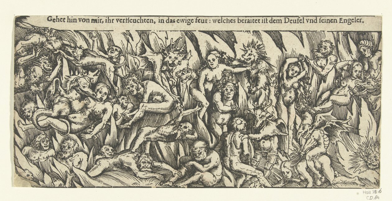 Hölle mit Dämonen und Verdammten im ewigen Feuer von Lucas Cranach
