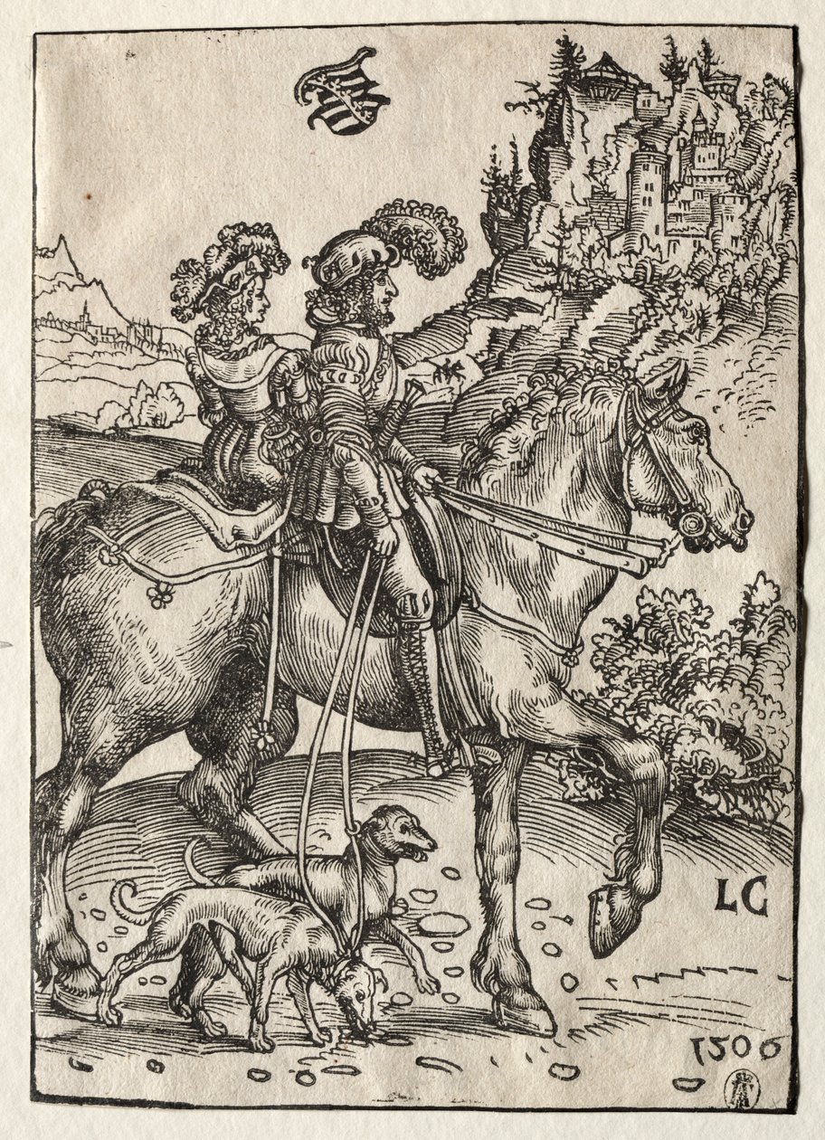 Ein Herr und eine Dame reiten zur Jagd von Lucas Cranach the Elder