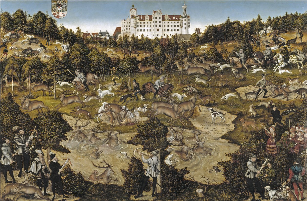 Jagd zu Ehren von Kaiser Karl V. auf Schloss Torgau von Lucas Cranach the Elder