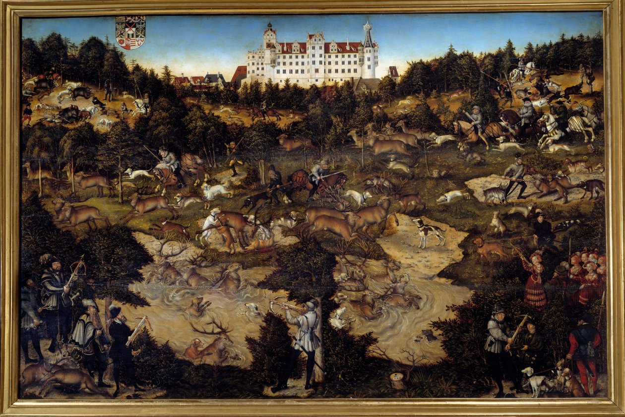 Jagd zu Ehren von Karl V. auf Schloss Torgau (Deutschland). Gemälde von Lucas Cranach dem Älteren (1472-1553) von Lucas the Elder Cranach
