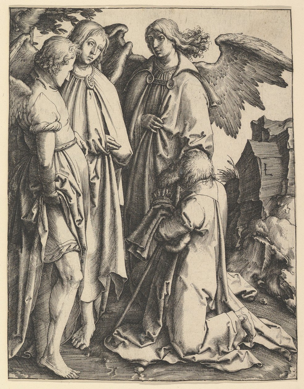 Abraham und drei Engel, ca. 1513 von Lucas van Leyden