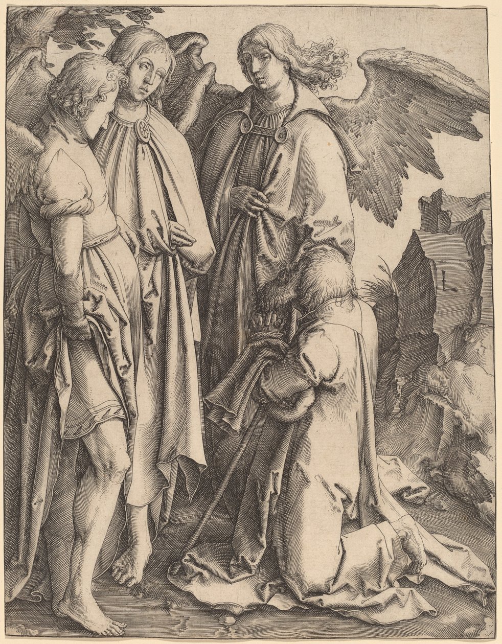 Abraham und die drei Engel von Lucas van Leyden