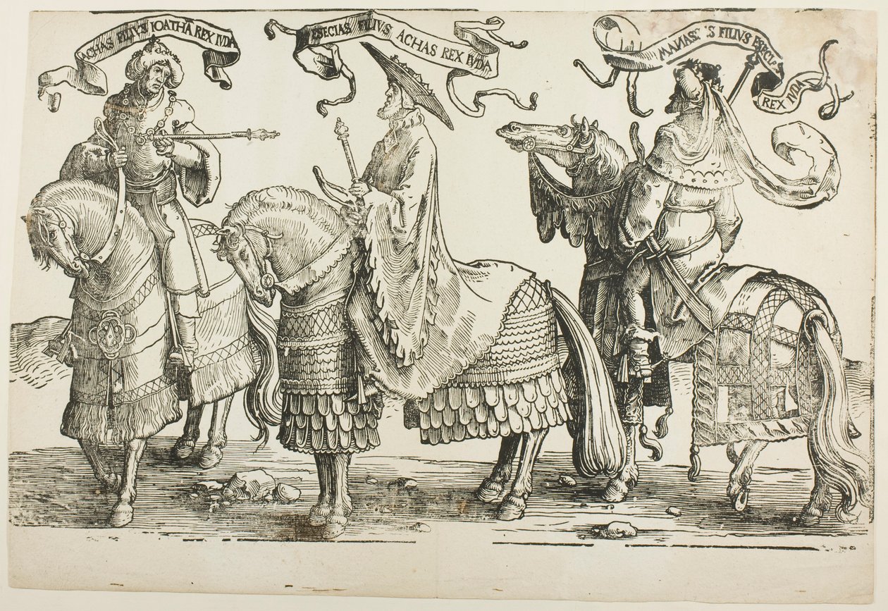 Ahas, Hiskia, Manasse, Platte vier, aus Die zwölf Könige von Israel von Lucas van Leyden