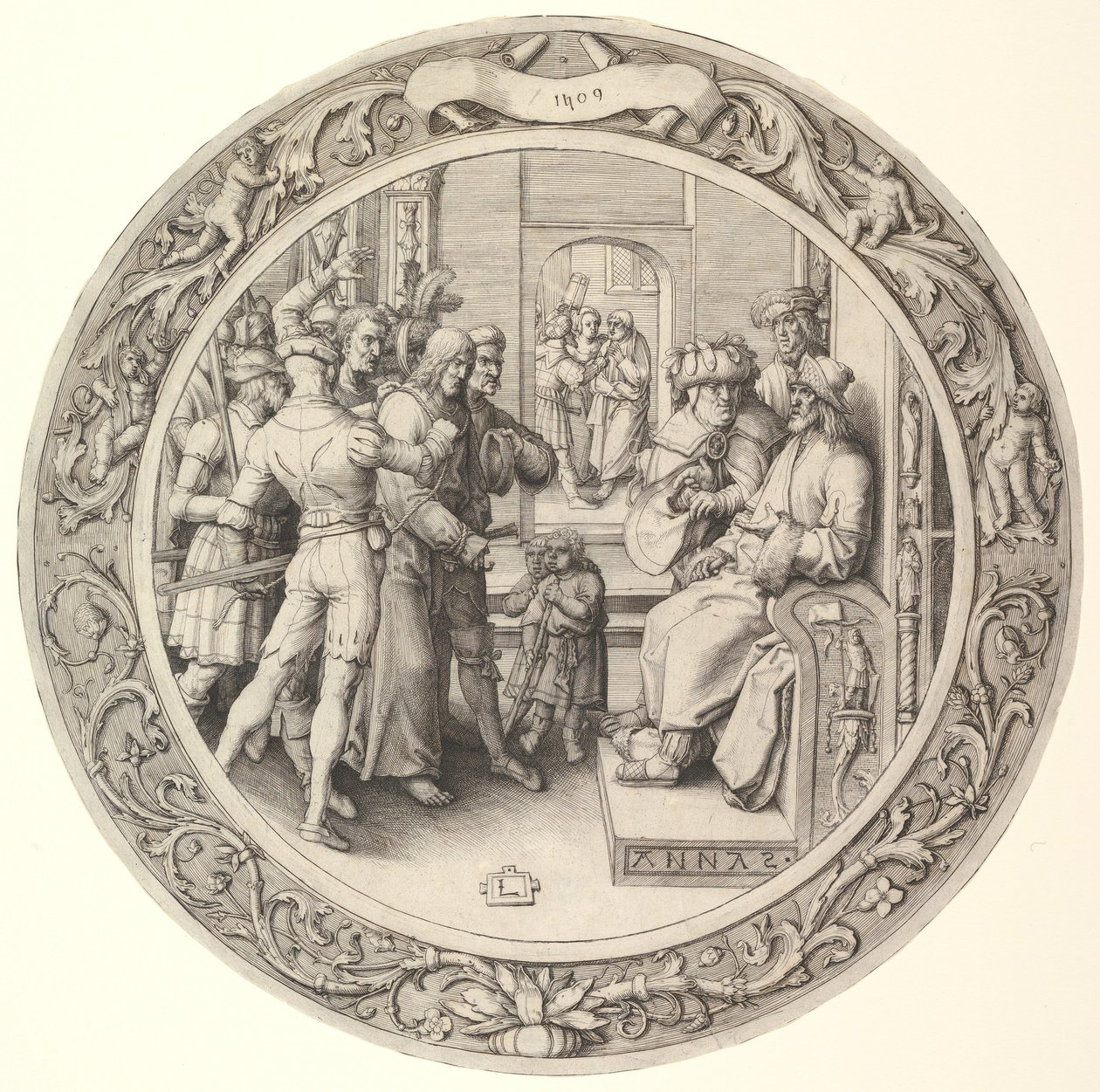 Christus vor Annas, aus der Kreisförmigen Passion, 1509 von Lucas van Leyden