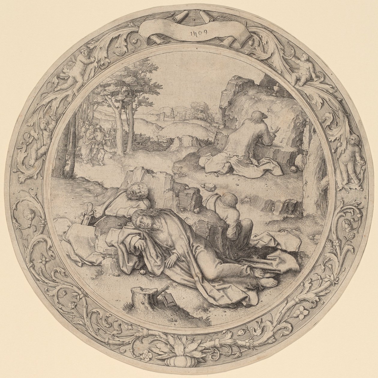 Christus im Garten Gethsemane (Agonie im Garten) von Lucas van Leyden