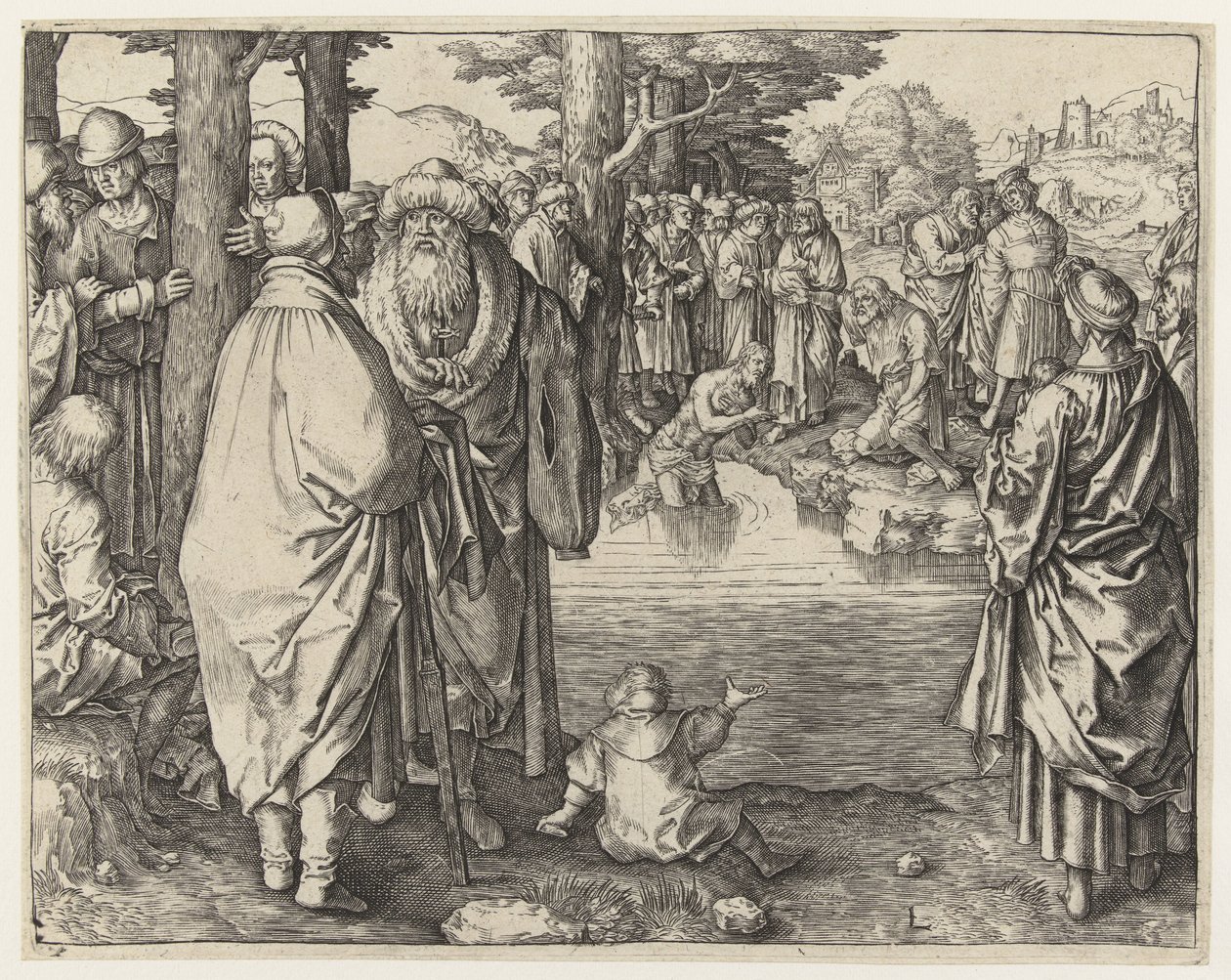 Die Taufe Christi im Jordan von Lucas van Leyden
