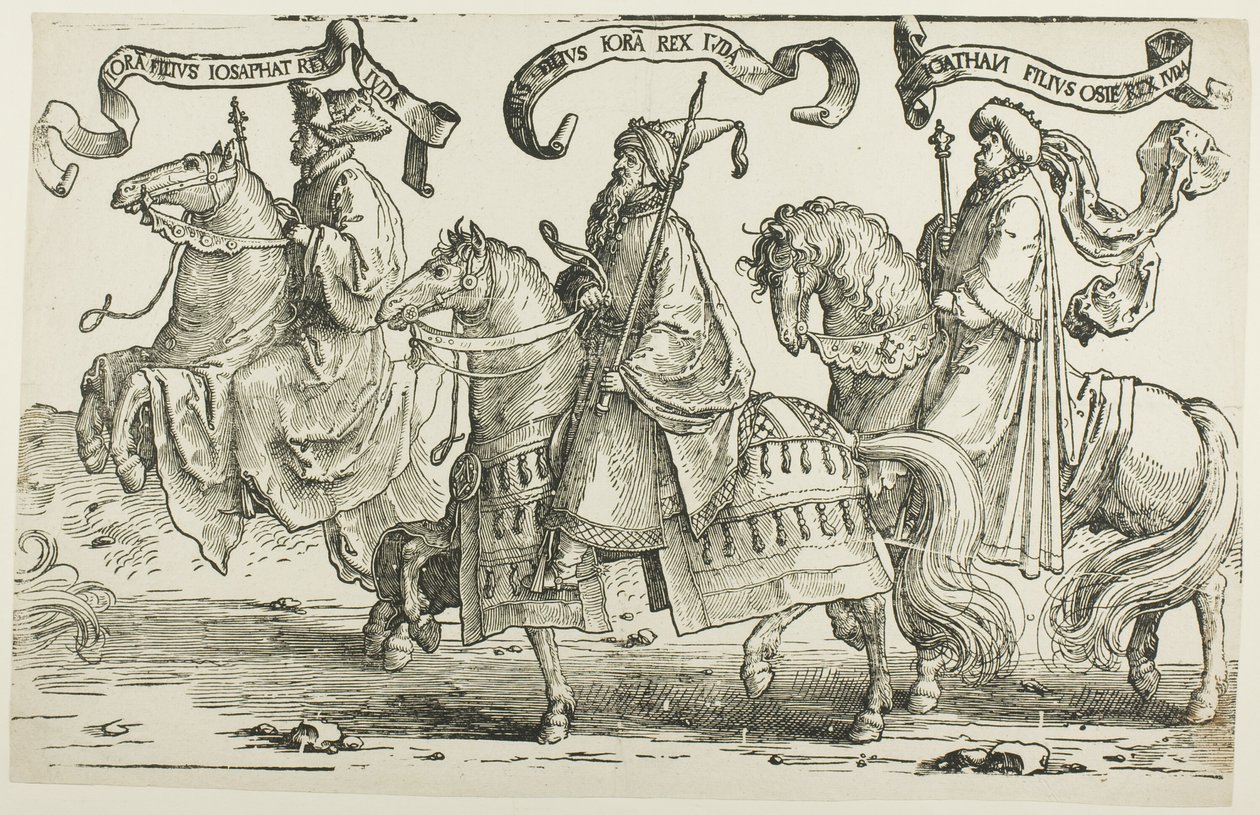 Jehoram, Uzziah, Jotham, Tafel drei, aus Die zwölf Könige Israels von Lucas van Leyden
