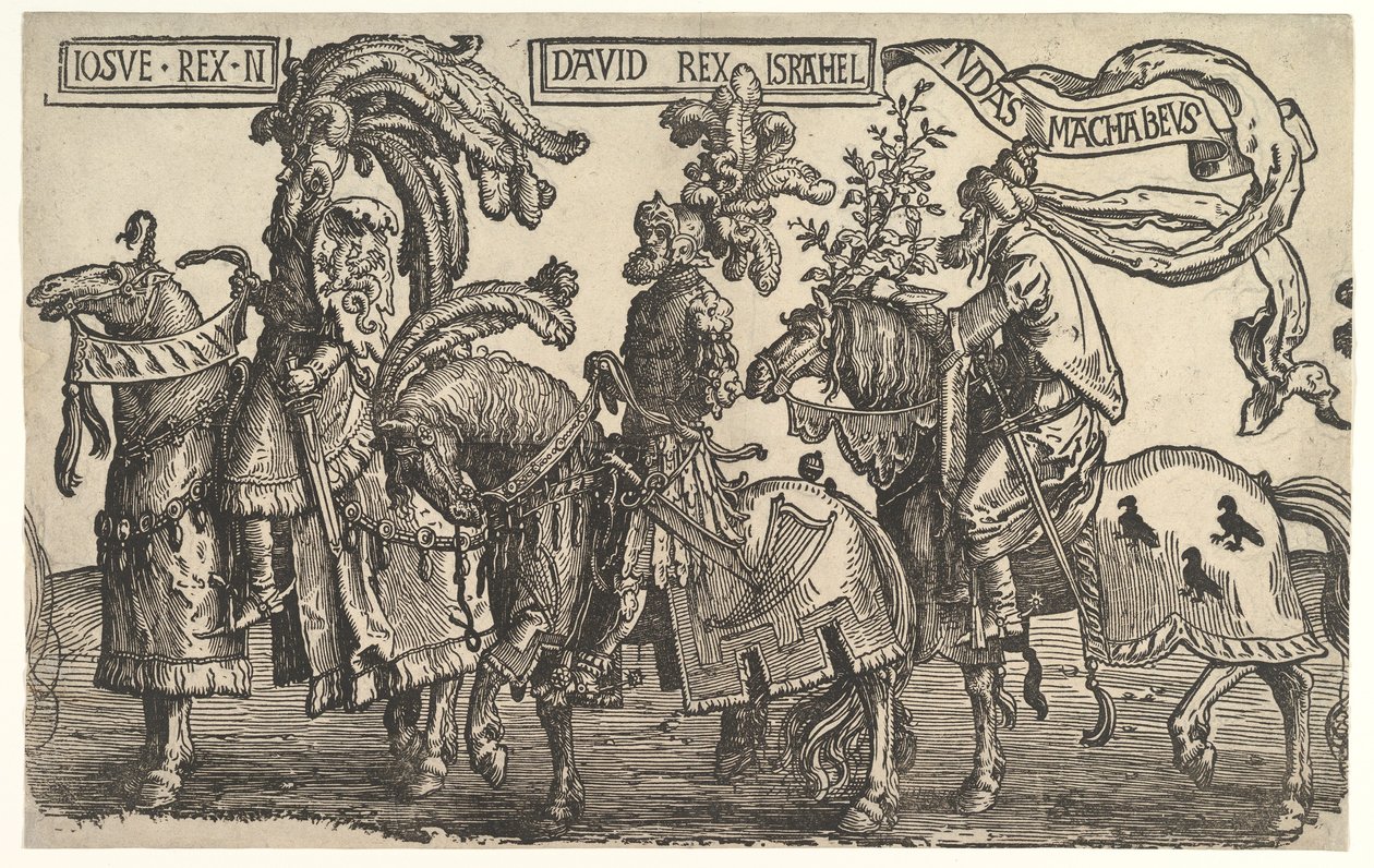 Josua, David und Judas Makkabäus, aus Die Neun Helden, ca. 1520 von Lucas van Leyden