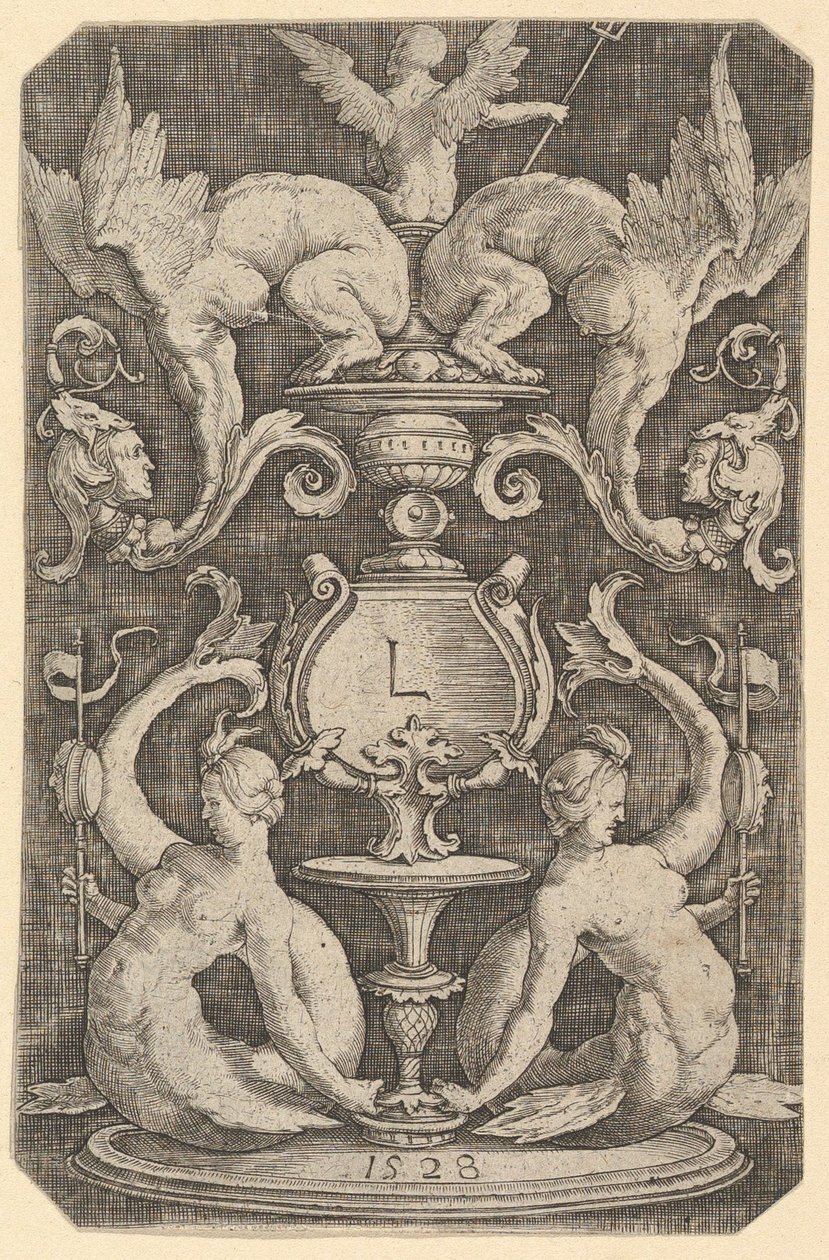 Ornamenttafel mit zwei Sirenen, 1528 von Lucas van Leyden