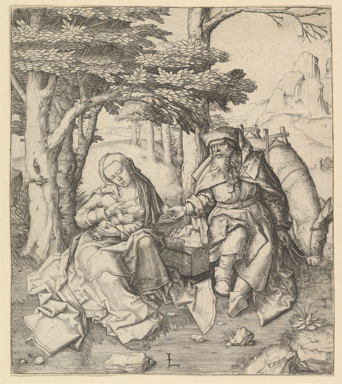 Ruhe auf der Flucht nach Ägypten, ca. 1506 von Lucas van Leyden