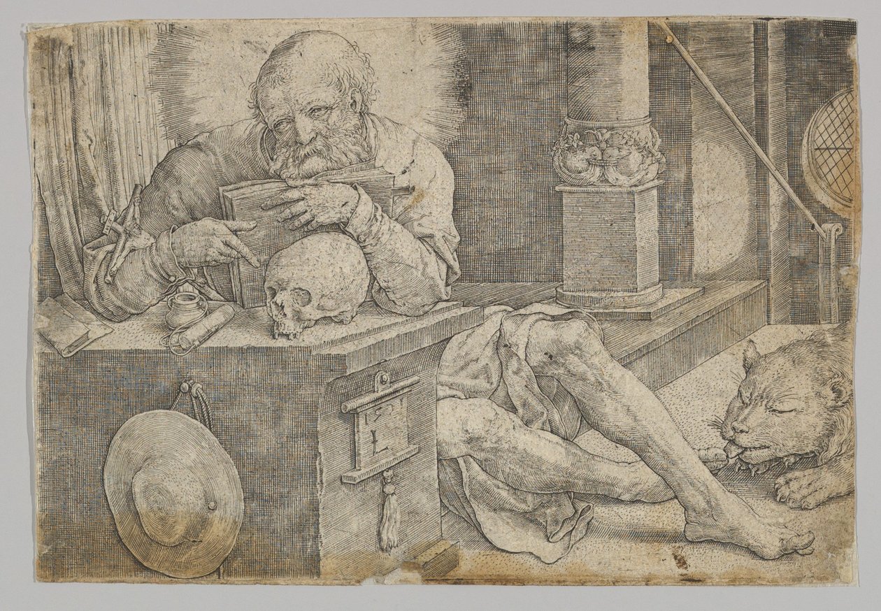 Der heilige Hieronymus in seinem Studierzimmer von Lucas van Leyden