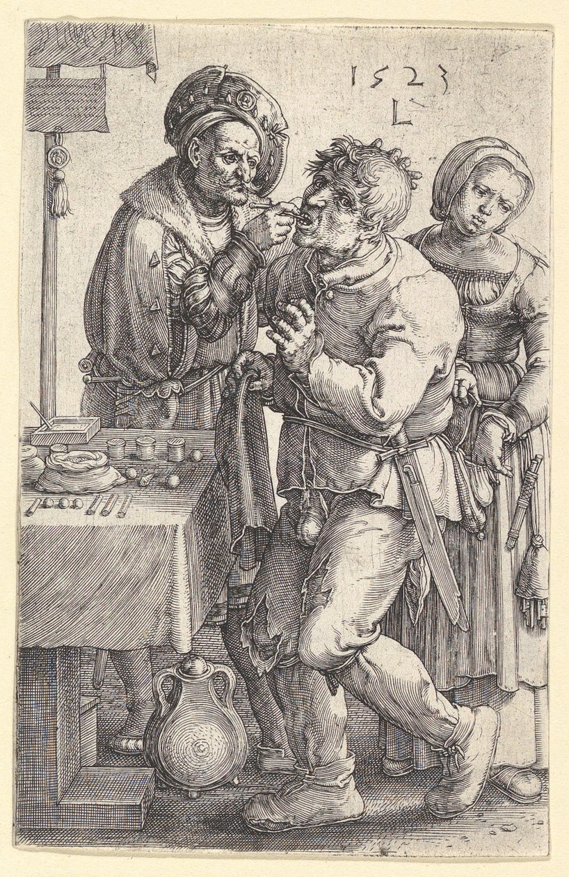 Der Zahnarzt, 1523 von Lucas van Leyden